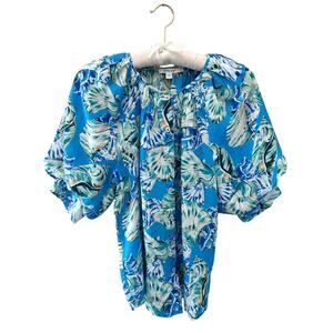 CHICO’S Blue Tropical Seashell Print Blouse Flowy Boho Top Resort | Size 0.5 (6)